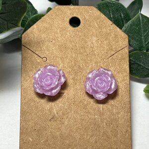 COPY - Pretty Pastel Lilac Purple Pearlized Rose Flower Stud Earrings
